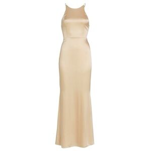 NWT Alice + Olivia Stretch Silk Fishtail Champagne Gown Dress Size 4